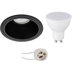 Foto van Led spot set - pragmi minko pro - gu10 fitting - inbouw rond - mat zwart - 6w - natuurlijk wit 4200k - verdiept - ø90mm