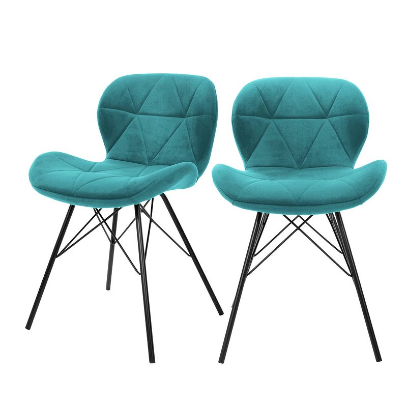 Foto van Eetkamerstoelen met rugleuning set van 2 turquoise fluwelen bekleding met metalen poten ml design