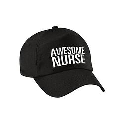 Foto van Awesome nurse pet / cap zwart voor dames - geweldige zuster / verpleegkundige cadeau - verkleedhoofddeksels