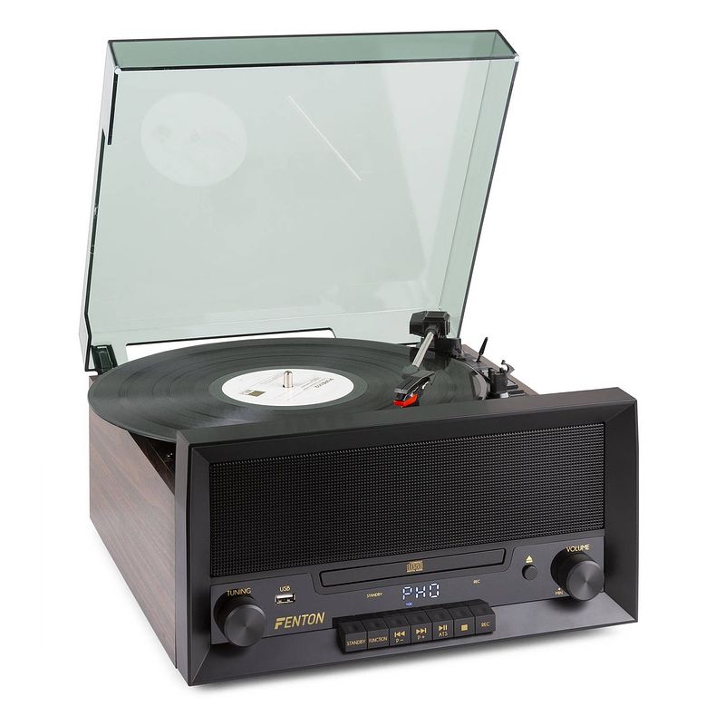 Foto van Platenspeler bluetooth - fenton rp135w retro platenspeler met cd speler - hout