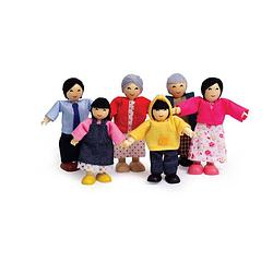 Foto van Vrolijke houten poppenfamilie uit azië