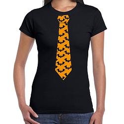 Foto van Halloween/thema verkleed feest stropdas t-shirt vleermuizen voor dames - zwart s - feestshirts