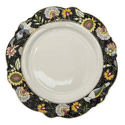 Foto van Clayre & eef servies dinerbord ø 28*2 cm zwart, wit keramiek rond bloemen-vogels eetbord zwart eetbord