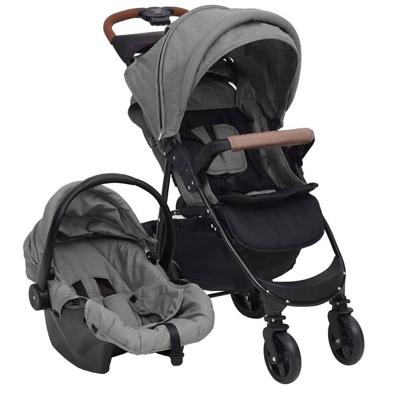 Foto van Vidaxl kinderwagen 3-in-1 staal lichtgrijs