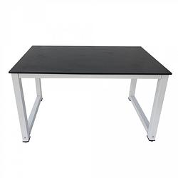 Foto van Bureau computertafel - keukentafel - metaal hout - 120 cm x 60 cm - wit met zwart tafelblad