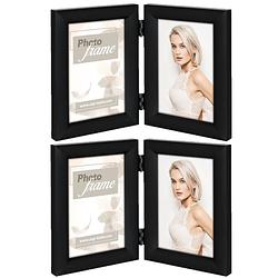 Foto van 2x stuks dubbele houten fotolijst met soft touch zwart geschikt voor een foto van 13 x 18 cm - fotolijsten