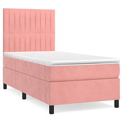 Foto van The living store bed roze fluweel 203x83x118/128 cm - pocketvering - middelharde ondersteuning