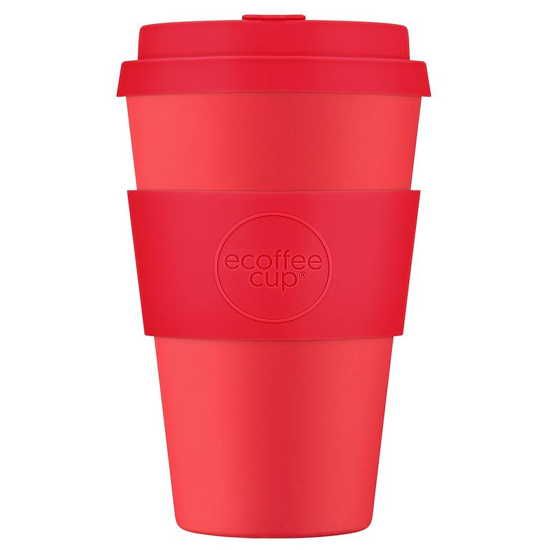 Foto van Ecoffee cup meridian gate pla - koffiebeker to go 400 ml - rood siliconen
