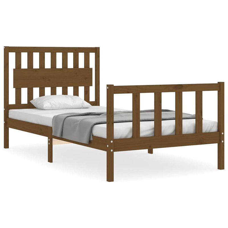 Foto van The living store massief grenenhouten bedframe - 205.5 x 105.5 x 100 cm - multiplex lattenbodem - honingbruin