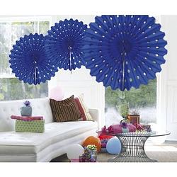 Foto van 3x honeycomb waaiers blauw 45 cm - hangdecoratie