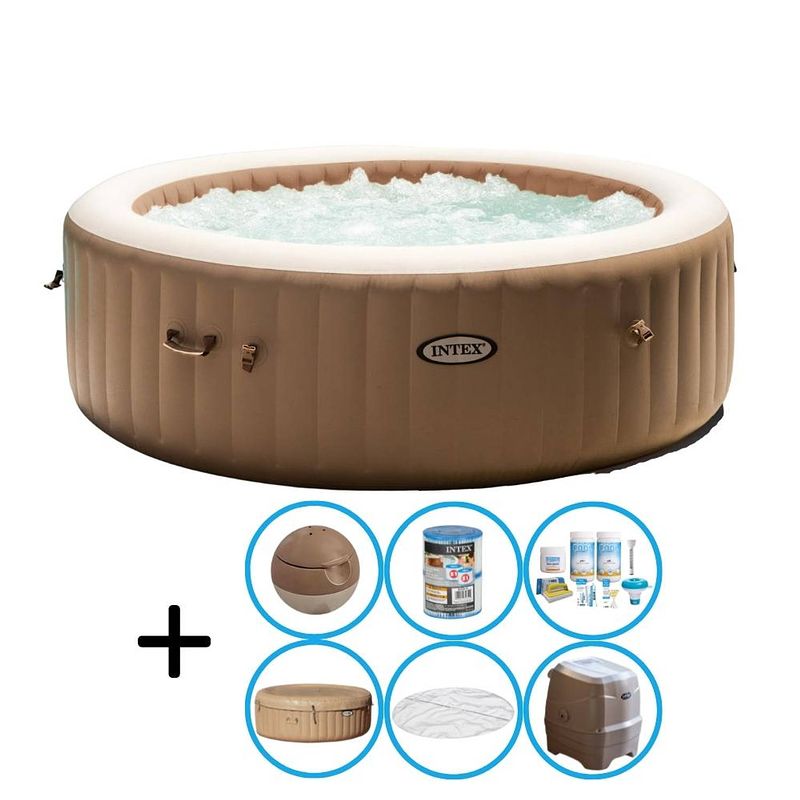 Foto van Intex - bubble massage - jacuzzi - 216 x 71 cm - beige - inclusief onderhoudspakket