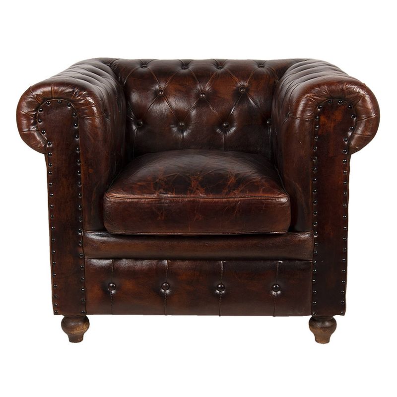 Foto van Clayre & eef fauteuil met armleuning 102x84x74 cm bruin leder