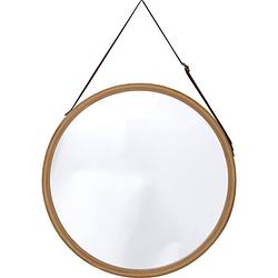 Foto van 4goodz ronde spiegel van bamboe met bruine ophangriem - 38x5 cm