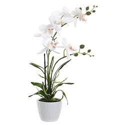 Foto van Orchidee bloemen kunstplant in witte bloempot - witte bloemen - h45 cm - kunstplanten