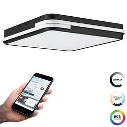 Foto van Eglo connect.z genovese-z smart plafondlamp - 47 cm - zwart/wit - instelbaar rgb & wit licht - dimbaar - zigbee