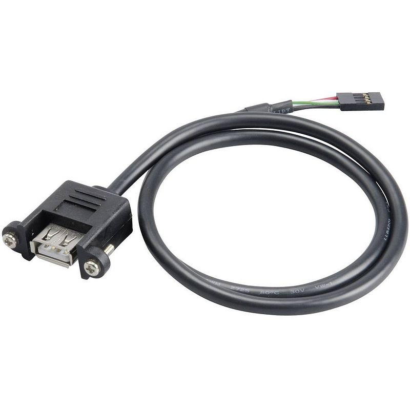 Foto van Akasa usb-kabel usb 2.0 shrouded header 4-polig, usb-a bus 60.00 cm zwart schroefbaar, vergulde steekcontacten, ul gecertificeerd ak-cbub06-60bk