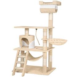 Foto van Tectake - - katten kitten krabpaal klimpaal - stokely - 141cm - beige wit - 402280