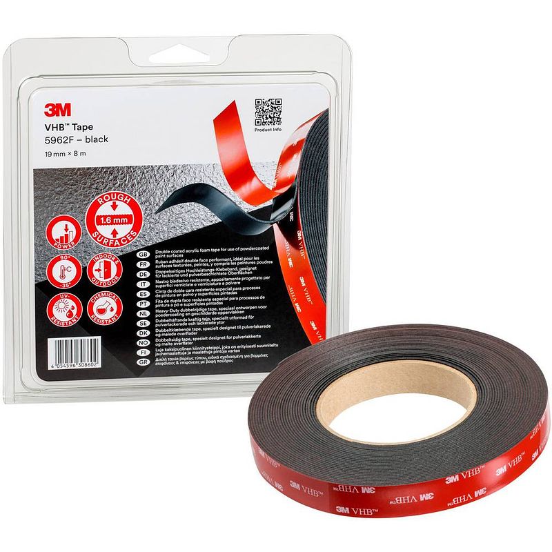 Foto van 3m 3m 5962f/ips plakband zwart (l x b) 8 m x 19 mm 1 stuk(s)