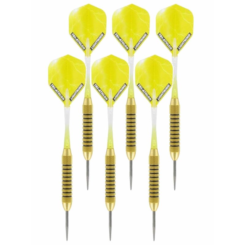 Foto van 2x set van 3 dartpijlen speedy yellow brass 21 grams - dartpijlen