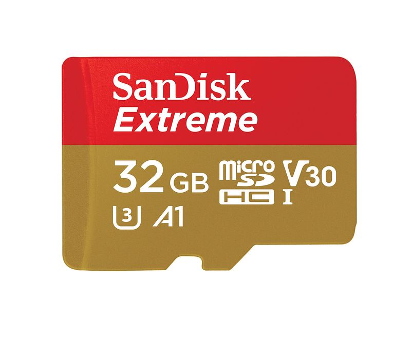 Foto van Sandisk microsdhc extreme 32gb 100 mb/s - a1 - v30 - sda - rescue pro dl 1y micro sd-kaart rood