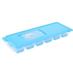 Foto van Tray met ijsklontjes/ijsblokjes vormpjes 12 vakjes kunststof blauw met afsluitdeksel - ijsblokjesvormen