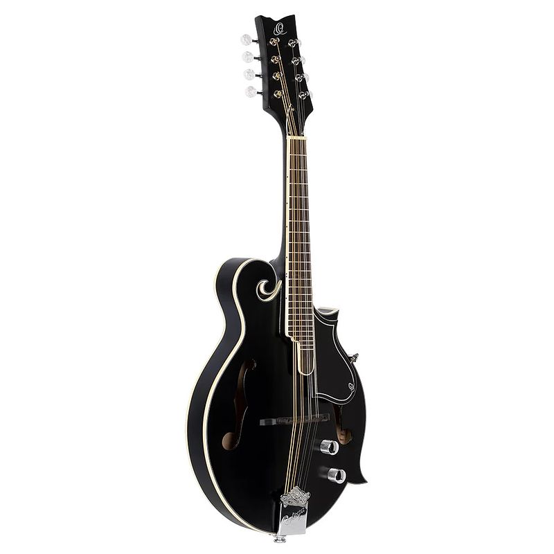 Foto van Ortega rmfe40sbk f-style series mandolin black elektrisch-akoestische f-stijl mandoline met gigbag