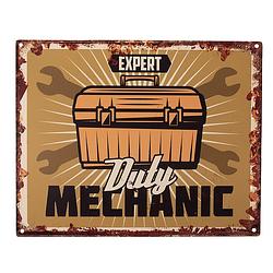 Foto van Clayre & eef tekstbord 25x20 cm bruin ijzer gereedschapskist expert duty mechanic wandbord spreuk wandplaat bruin