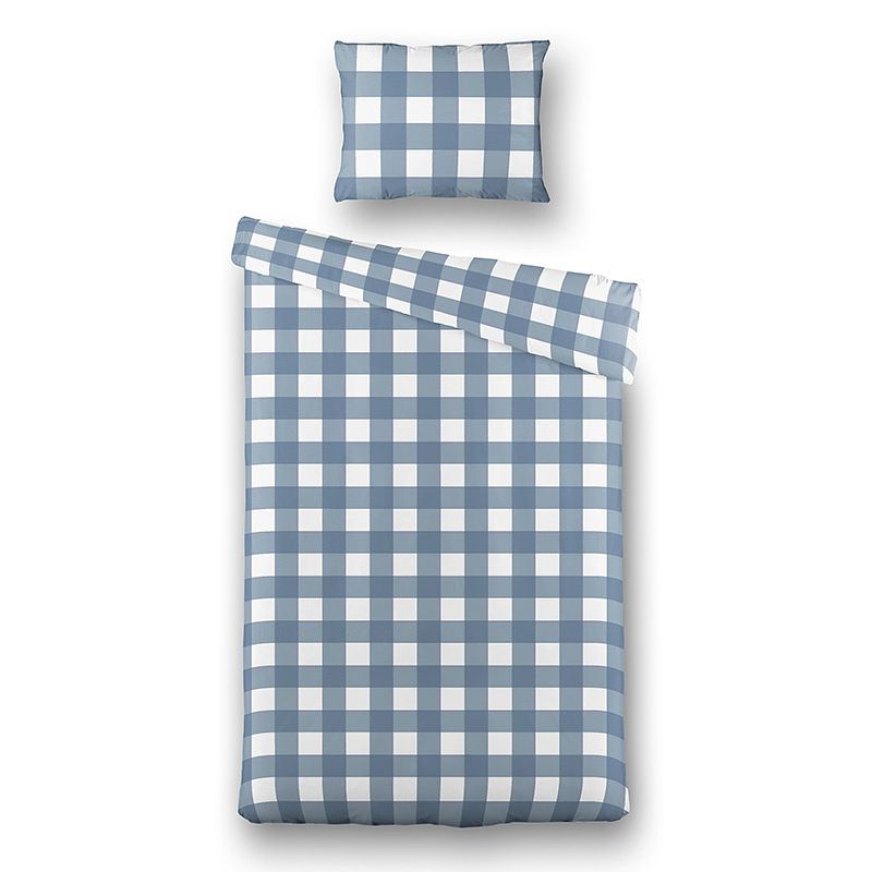 Foto van Luna bedding picnic squares - blauw dekbedovertrek 1-persoons (140 x 220 cm + 1 kussensloop) dekbedovertrek