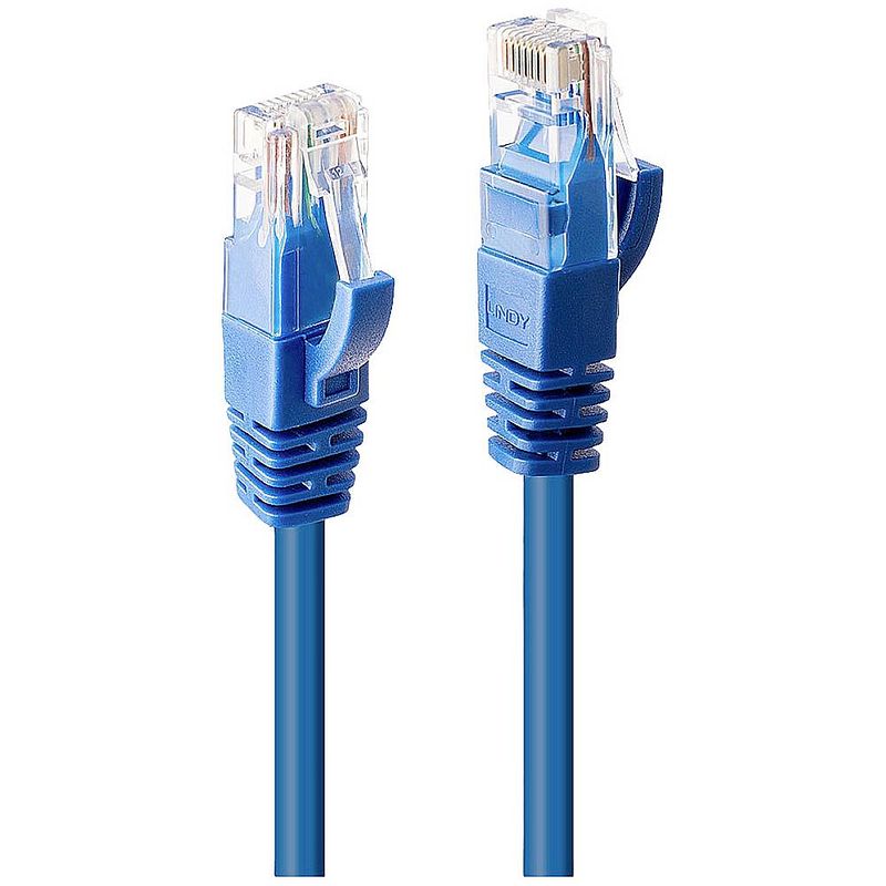 Foto van Lindy 48016 rj45 netwerkkabel, patchkabel cat 6 u/utp 0.5 m blauw 1 stuk(s)