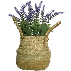 Foto van Everlands lavendel kunstplant in rieten mand - lila paars - d16 x h27 cm - kunstplanten