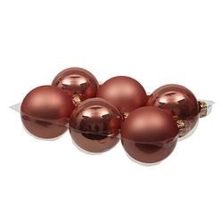 Foto van 6x stuks glazen kerstballen koraal roze 8 cm mat/glans - kerstbal