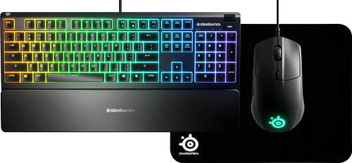 Foto van Steelseries apex 3 gaming toetsenbord qwerty + rival 3 gaming muis + muismat