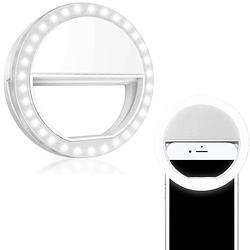Foto van Basey selfie ring light universeel - selfie ring lamp met clip universeel - selfie ringlight led light op batterij wit