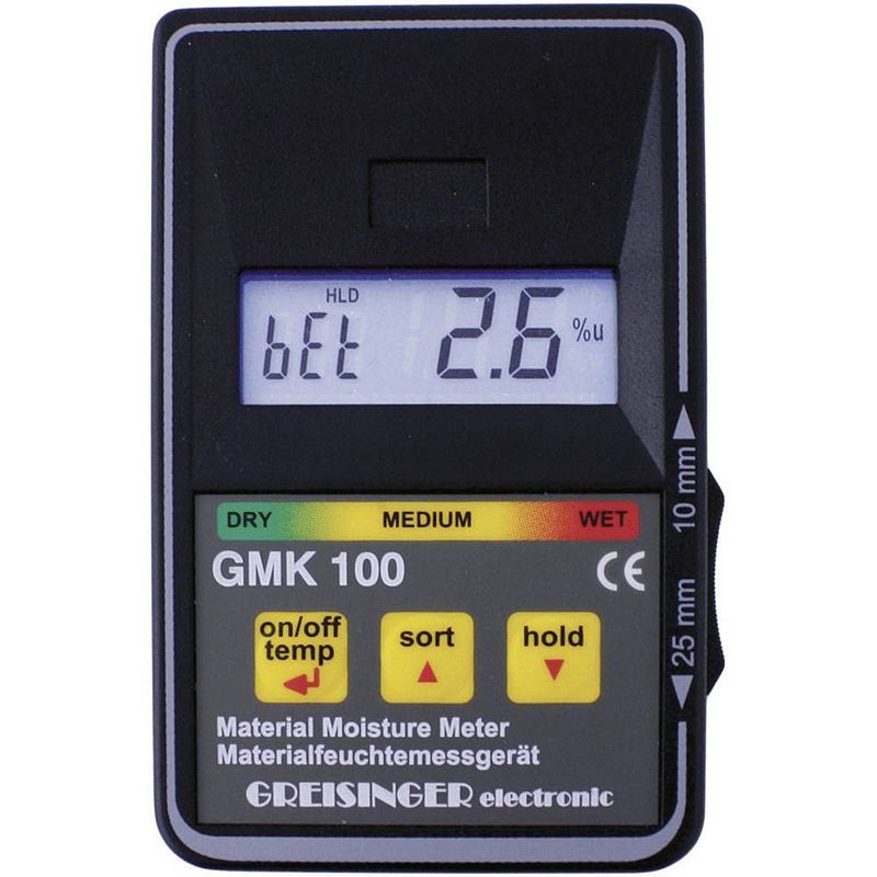 Foto van Greisinger gmk 100 materiaalvochtmeter meetbereik bouwvochtigheid 0 tot 8 %vol. meetbereik houtvochtigheid (bereik) 0 tot 100 %vol.