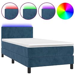 Foto van The living store boxspring donkerblauw fluweel 193x90x78/88 cm - verstelbaar hoofdbord - kleurrijke led-verlichting