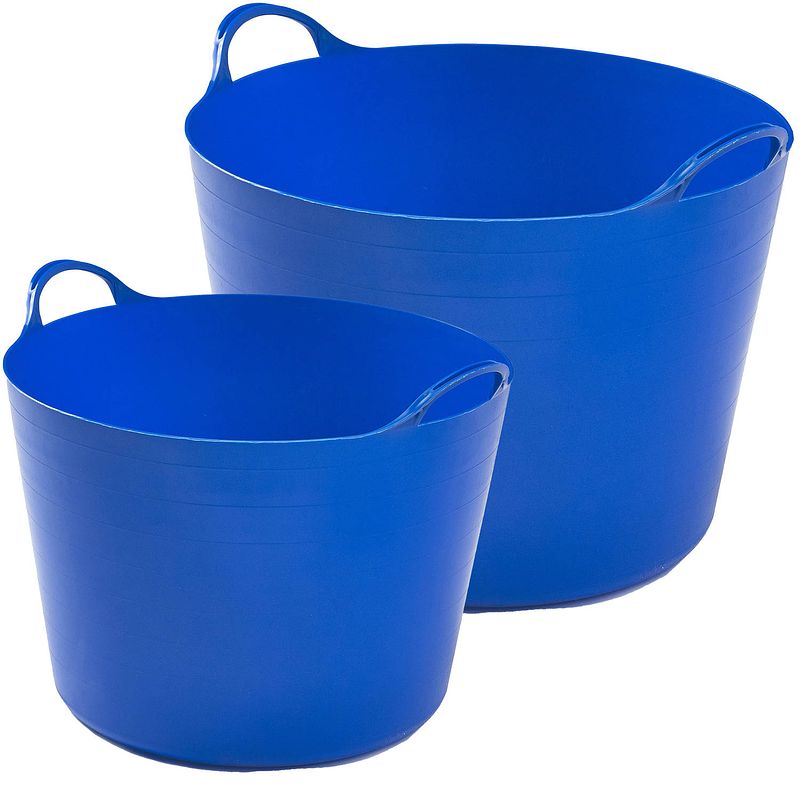 Foto van Flexibele emmers - 2x stuks - 14 liter en 39 liter - blauw - wasmanden