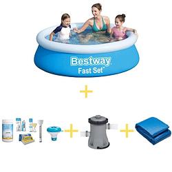 Foto van Bestway zwembad - fast set - 183 x 51 cm - inclusief ways onderhoudspakket, filterpomp & grondzeil