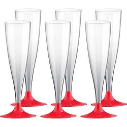 Foto van Champagneglazen - 50x - plastic - 140 ml - rood - herbruikbaar - champagneglazen