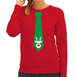 Foto van Stropdas kersttrui/kerst sweater rendier rood voor dames xl - kerst truien