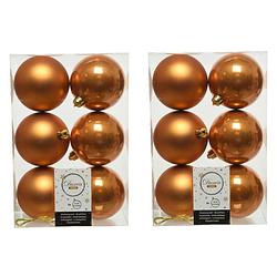 Foto van 24x stuks kunststof kerstballen cognac bruin (amber) 8 cm glans/mat - kerstbal