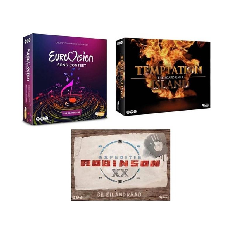 Foto van Spellenbundel - 3 stuks - eurovisie songfestival spel & temptation island & expeditie robinson de eilandraad