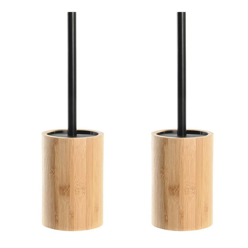 Foto van 2x stuks wc/toiletborstel in houder naturel/zwart bamboe hout 36 x 10 cm - toiletborstels
