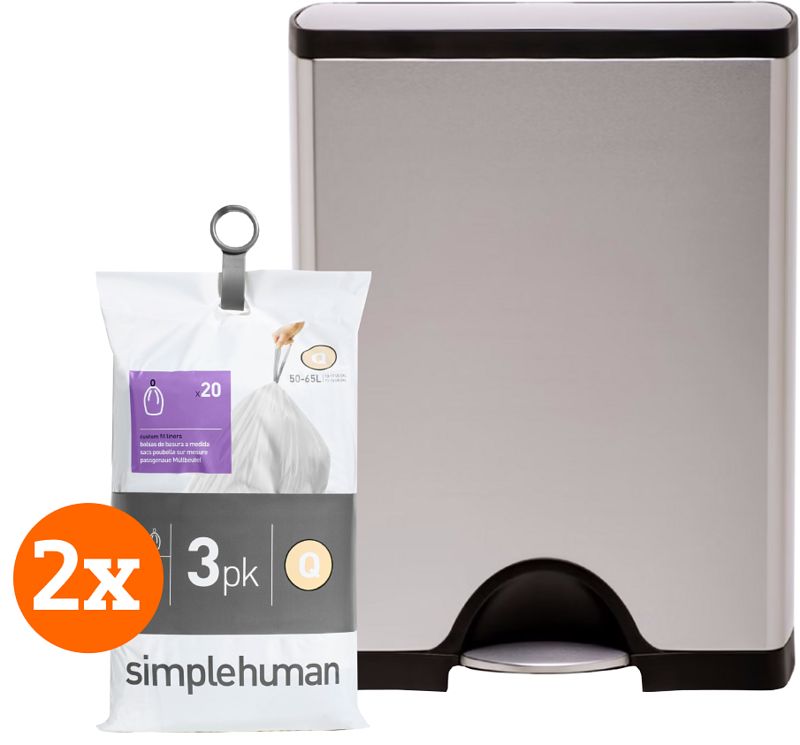 Foto van Simplehuman rectangular classic 50 liter rvs + vuilniszakken (120 stuks)