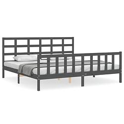 Foto van The living store bedframe massief grenenhout - grijs - 205.5 x 185.5 x 100 cm - met multiplex lattenbodem