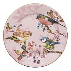 Foto van Clayre & eef servies ontbijtbord ø 21*2 cm roze porselein vogels eetbord gebaksbordje roze eetbord gebaksbordje