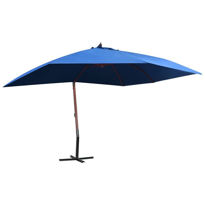 Foto van Vidaxl zweefparasol met houten paal 400x300 cm blauw