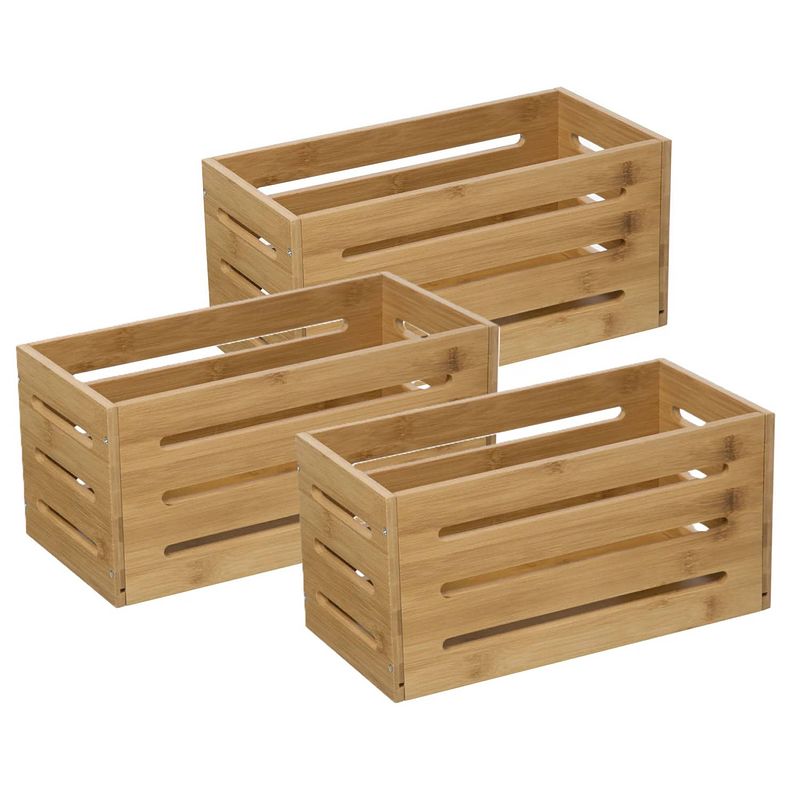 Foto van 5five fruitkisten opslagbox - 3x - open structuur - lichtbruin - hout - l31 x b15 x h15 cm - opbergkisten