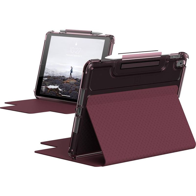 Foto van Urban armor gear lucent bookcase geschikt voor apple model: ipad (7e generatie), ipad (8e generatie), ipad (9e generatie) aubergine, roze, transparant