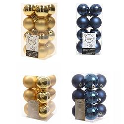 Foto van Kerstversiering kunststof kerstballen mix donkerblauw/goud 4 en 6 cm pakket van 80x stuks - kerstbal