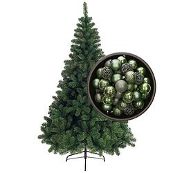 Foto van Bellatio decorations kunst kerstboom 120 cm met kerstballen salie groen - kunstkerstboom